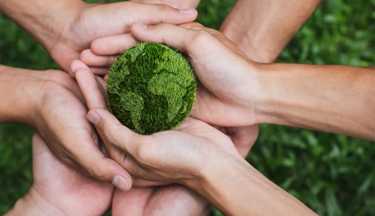 hands holding a grass globe